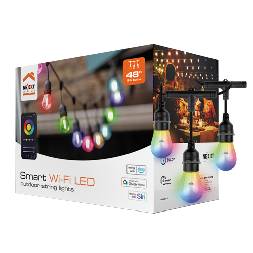 NexxtHome - Smart Outdoor LED String lights (24 Bulbs/48ft)